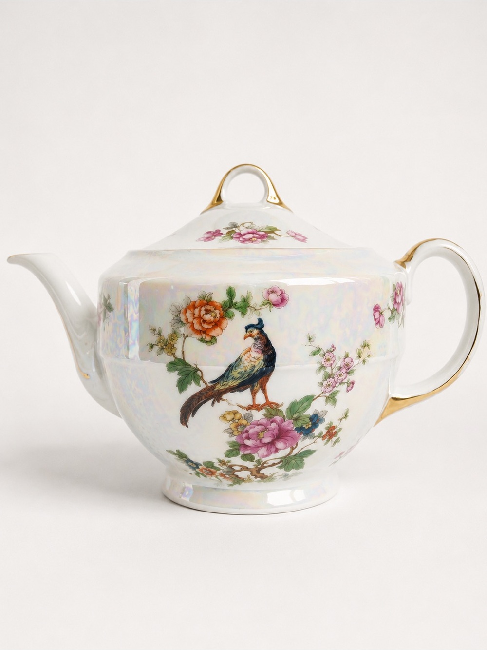 1900  Victoria Art Deco Vintage Czechoslovakia LXL Tea Pot 24k Gold trim birds